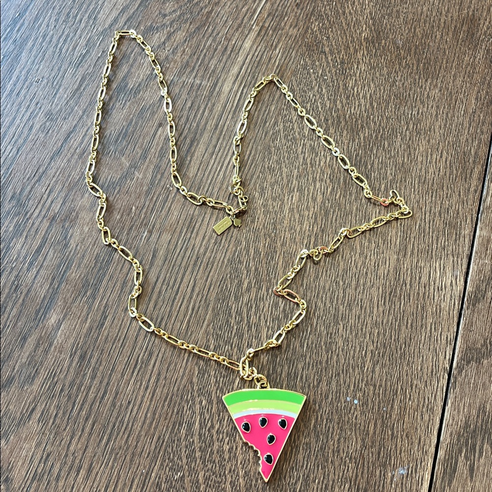 Kate Spade large pink & green watermelon slice Gold Chain Necklace